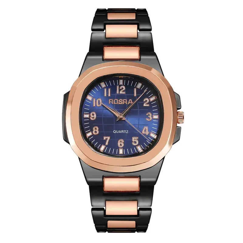 2023 ROSRA Men's Quartz Watch Black Gold Strap