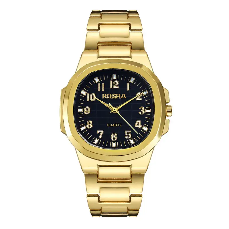 2023 ROSRA Men's Quartz Watch Black Gold Strap