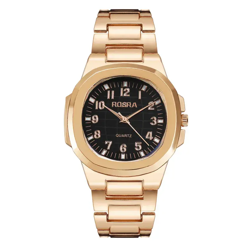 2023 ROSRA Men's Quartz Watch Black Gold Strap