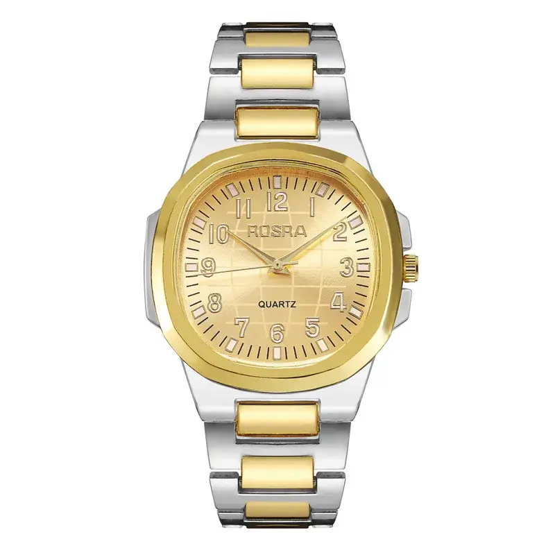 2023 ROSRA Men's Quartz Watch Black Gold Strap