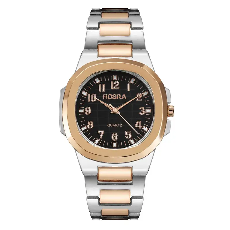2023 ROSRA Men's Quartz Watch Black Gold Strap