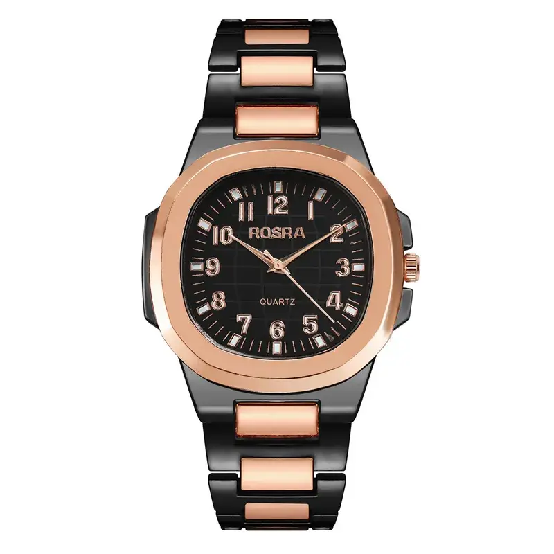 2023 ROSRA Men's Quartz Watch Black Gold Strap