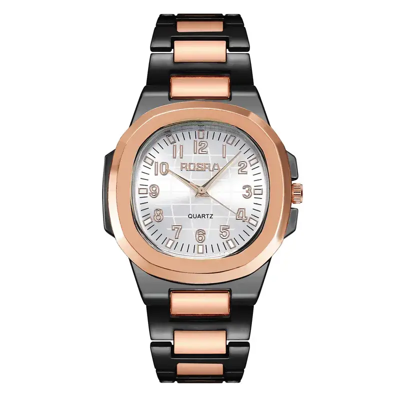 2023 ROSRA Men's Quartz Watch Black Gold Strap