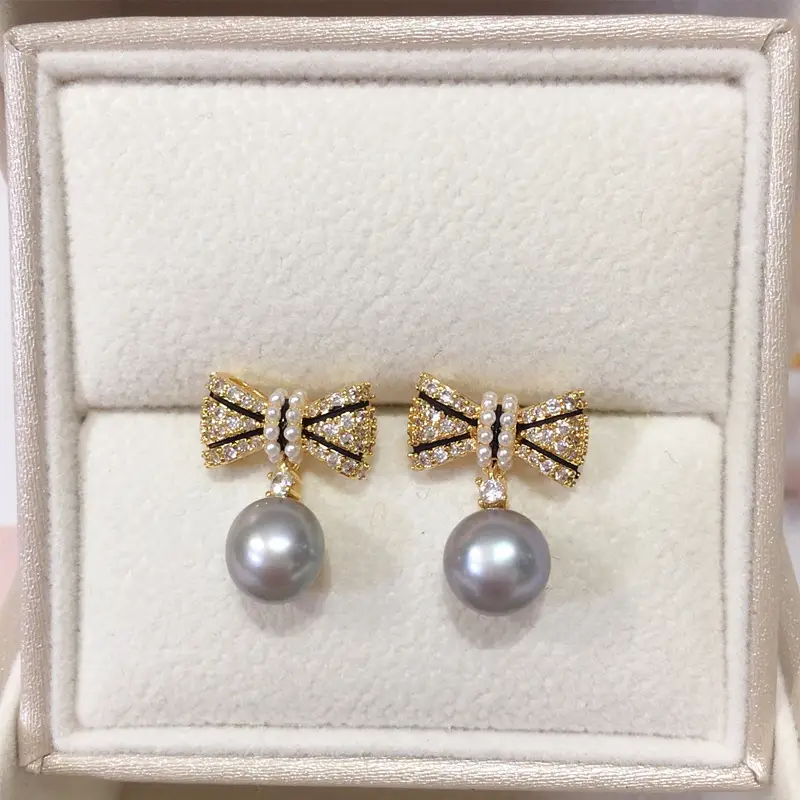 Korean Style Pearl Bow Earrings for Women