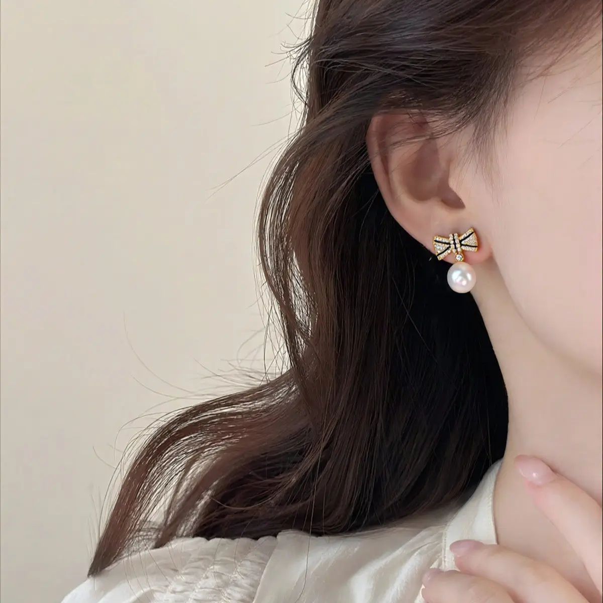 Korean Style Pearl Bow Earrings for Women