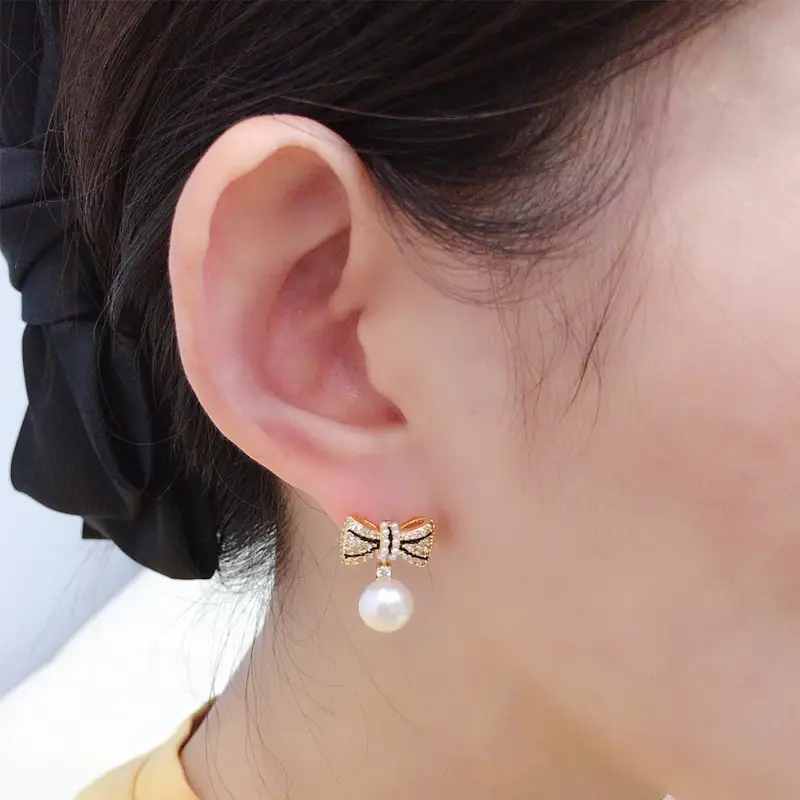 Korean Style Pearl Bow Earrings for Women