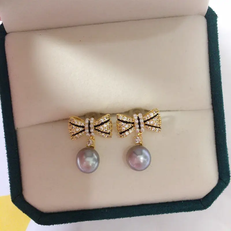 Korean Style Pearl Bow Earrings for Women