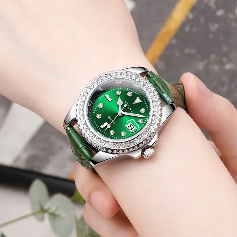Green Diamond Watch for Women with Green Strap