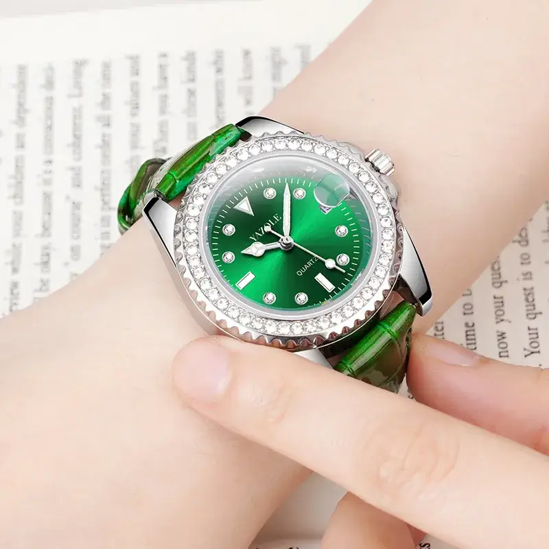 Green Diamond Watch for Women with Green Strap