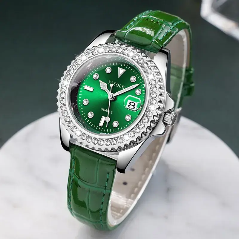 Green Diamond Watch for Women with Green Strap