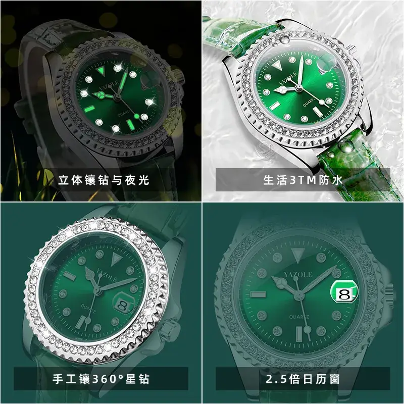 Green Diamond Watch for Women with Green Strap