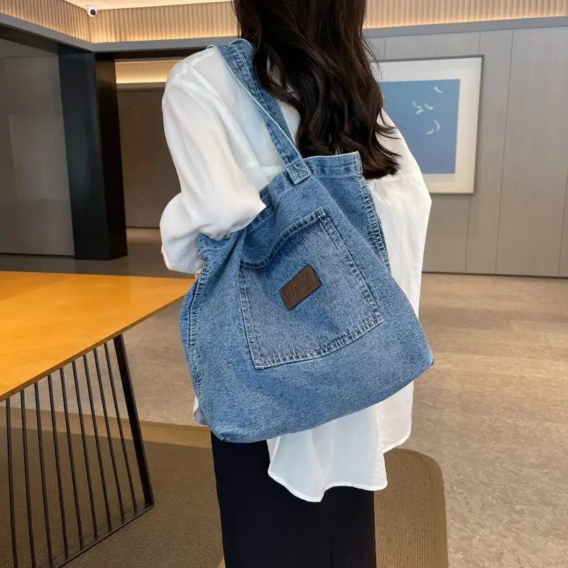 Denim Canvas Tote Bag Large Capacity Washable - Image 3