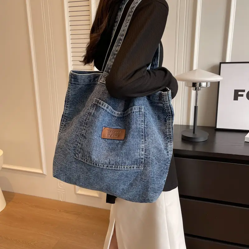 Denim Canvas Tote Bag Large Capacity Washable - Image 4