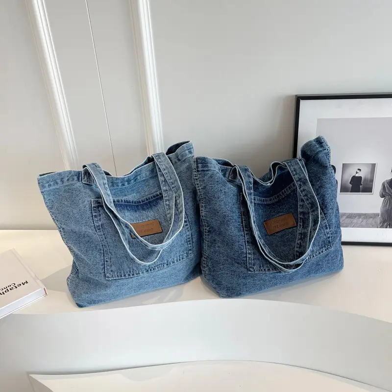 Denim Canvas Tote Bag Large Capacity Washable - Image 5
