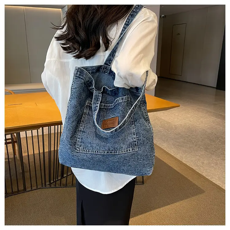 Denim Canvas Tote Bag Large Capacity Washable — feature 11