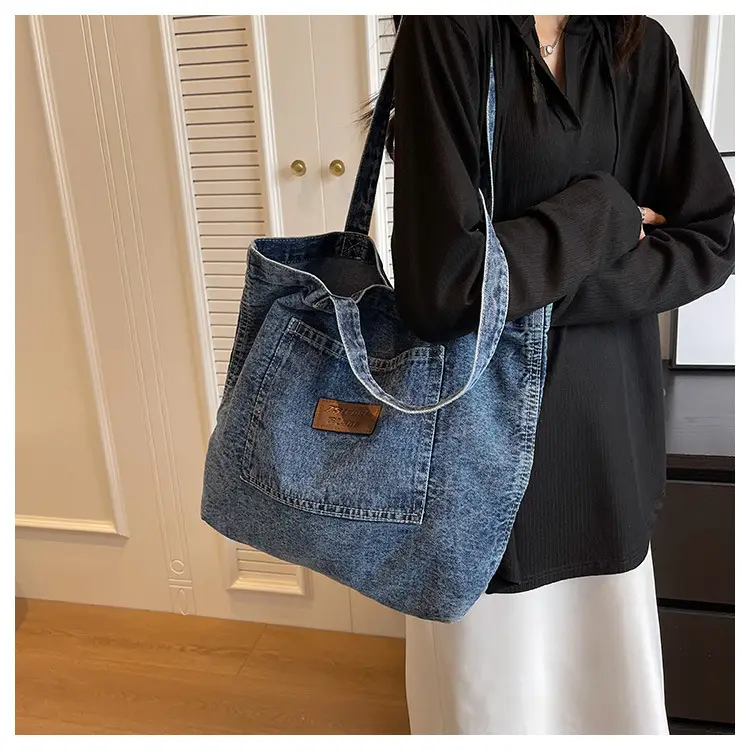 Denim Canvas Tote Bag Large Capacity Washable — feature 12