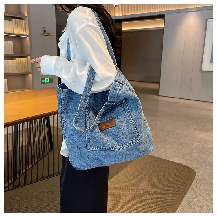 Denim Canvas Tote Bag Large Capacity Washable — feature 13