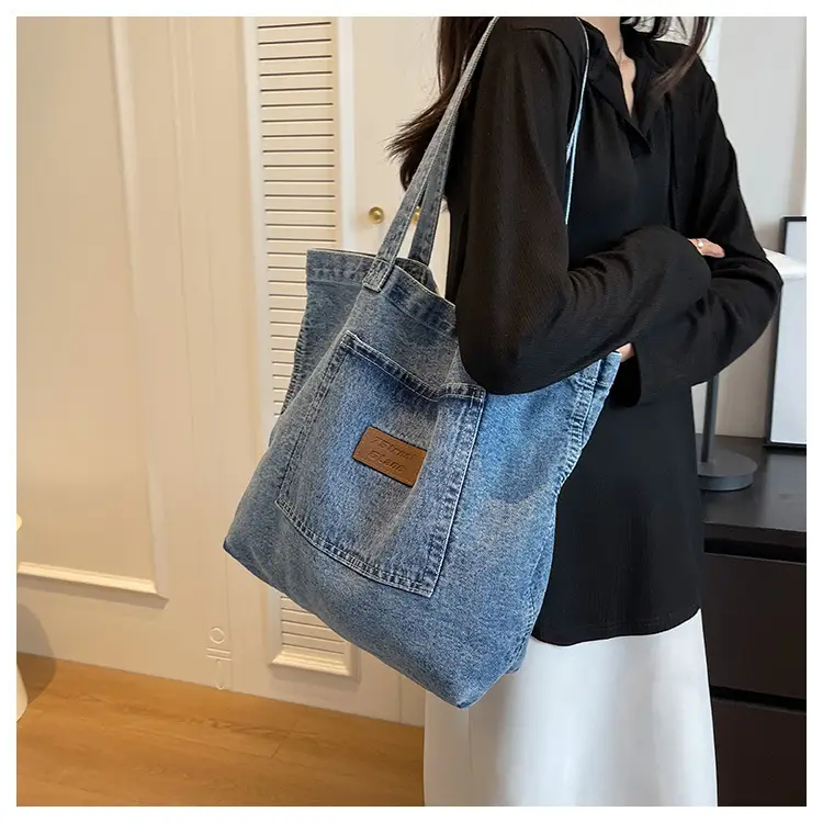 Denim Canvas Tote Bag Large Capacity Washable — feature 14