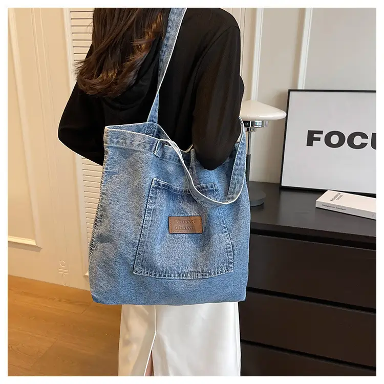 Denim Canvas Tote Bag Large Capacity Washable — feature 16