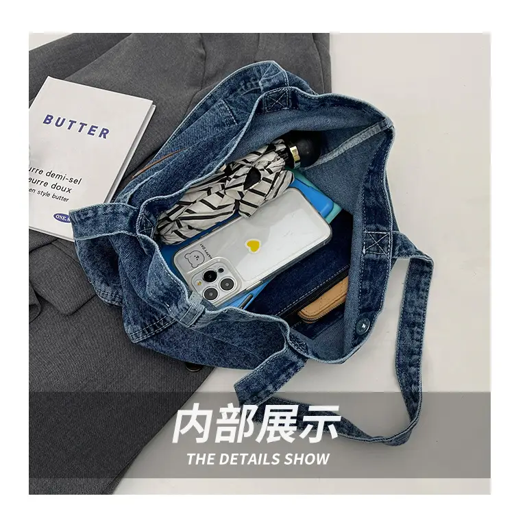 Denim Canvas Tote Bag Large Capacity Washable — feature 6