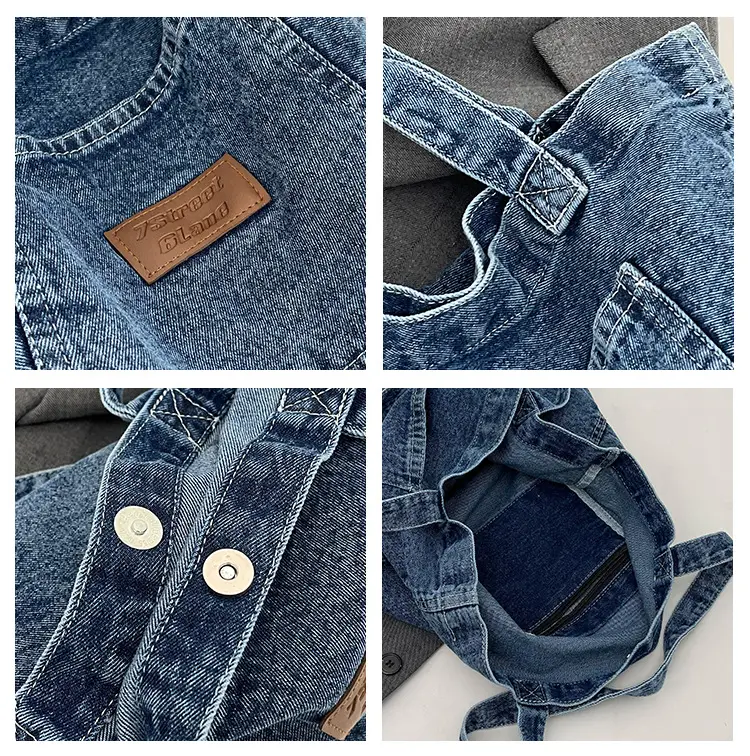 Denim Canvas Tote Bag Large Capacity Washable — feature 7