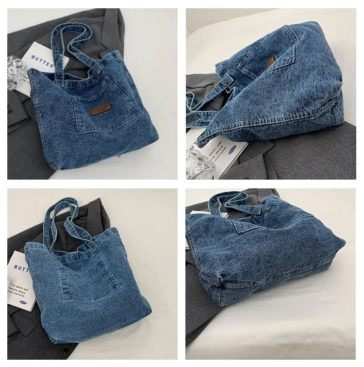 Denim Canvas Tote Bag Large Capacity Washable — feature 8