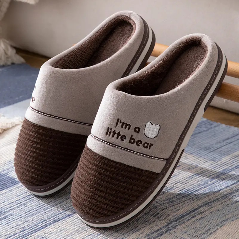 2023 new large size men's slippers winter indoor home warm non-slip wooden floor mute shit feeling cotton slippers