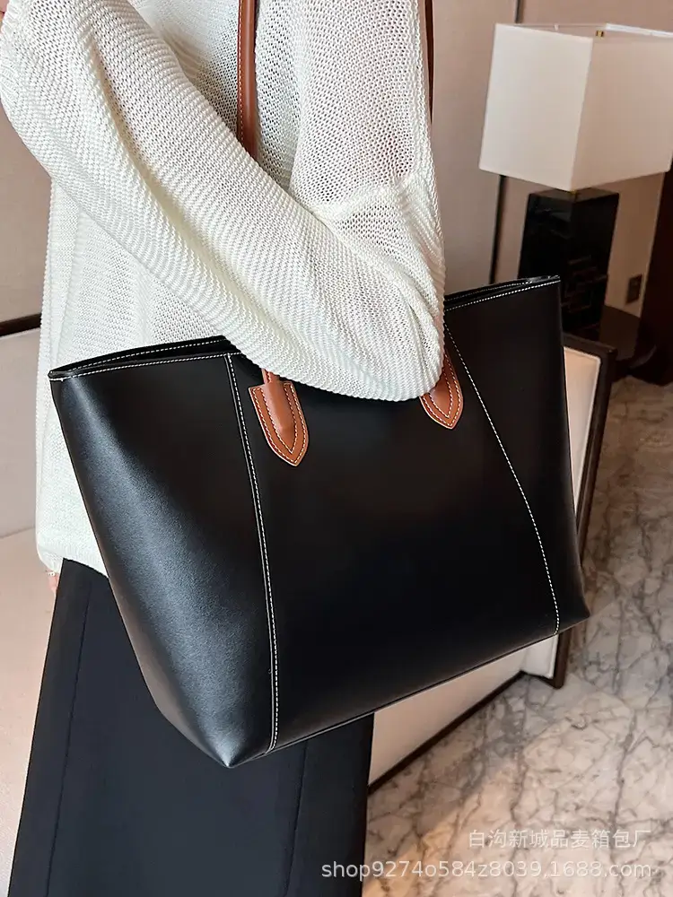 Women's Beige Leather Tote Bag Large Capacity 2023 - Image 7