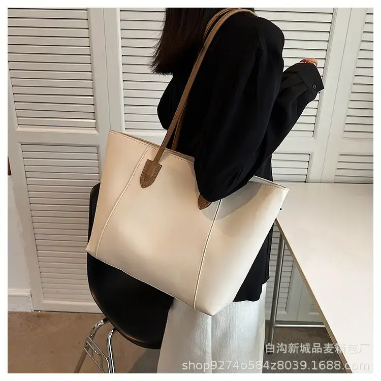 Women's Beige Leather Tote Bag Large Capacity 2023 β feature 14