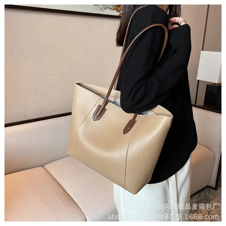 Women's Beige Leather Tote Bag Large Capacity 2023 β feature 21