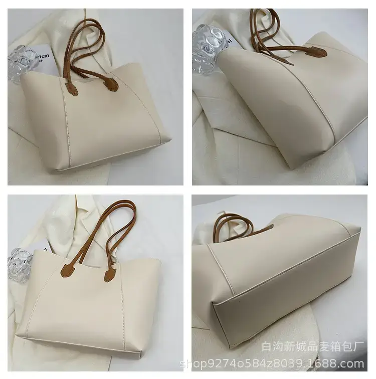 Women's Beige Leather Tote Bag Large Capacity 2023 β feature 8