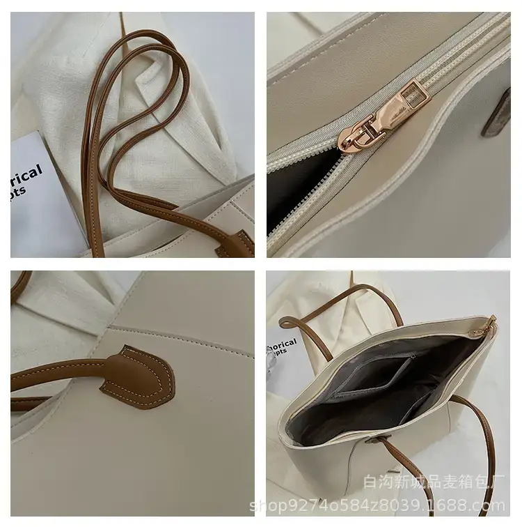 Women's Beige Leather Tote Bag Large Capacity 2023 β feature 9