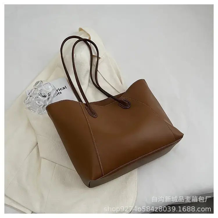 Women's Beige Leather Tote Bag Large Capacity 2023 - Image 4