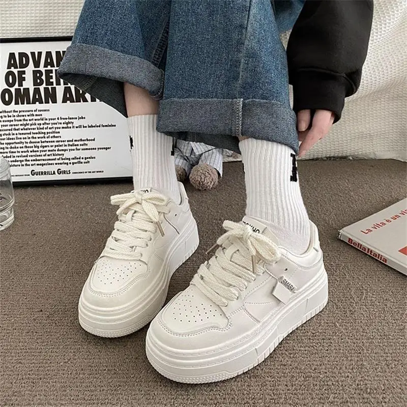 Women White Thick Platform Casual Shoes 2023 - Image 6