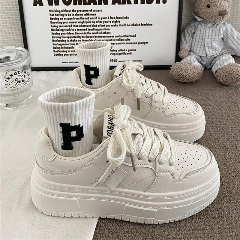 Women White Thick Platform Casual Shoes 2023 - Image 2