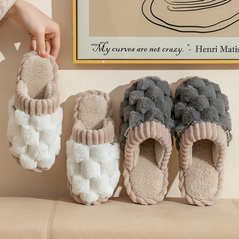 2023 Autumn and Winter New Cotton Slippers Women's Indoor Home and Household Couple Non-slip Warm Warm Velvet Cotton Slippers for Men
