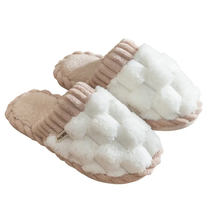 2023 Autumn and Winter New Cotton Slippers Women's Indoor Home and Household Couple Non-slip Warm Warm Velvet Cotton Slippers for Men