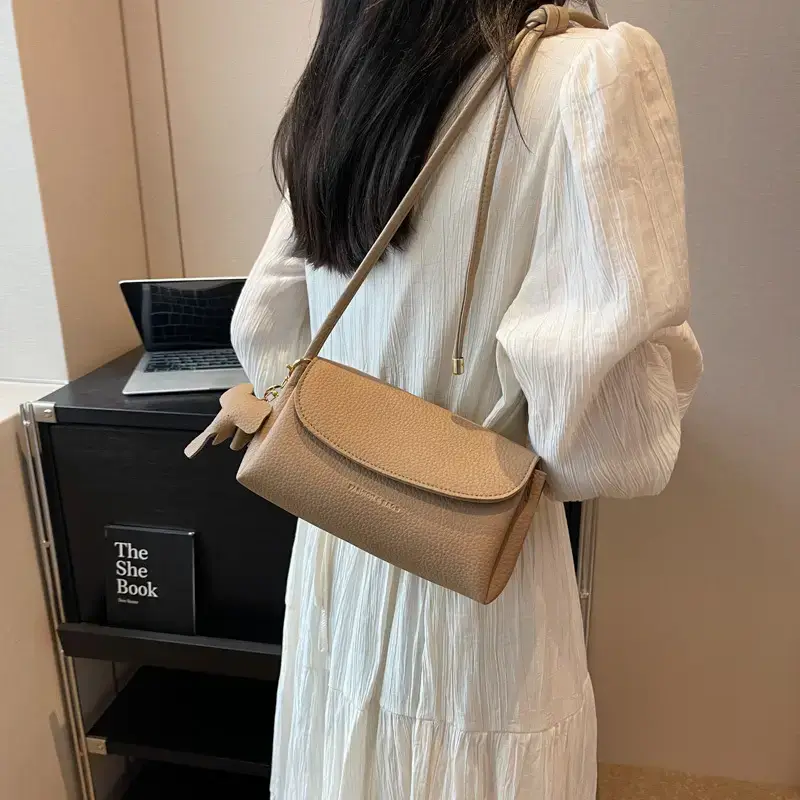 Women's Beige Crossbody Shoulder Bag with Tassel - Image 6