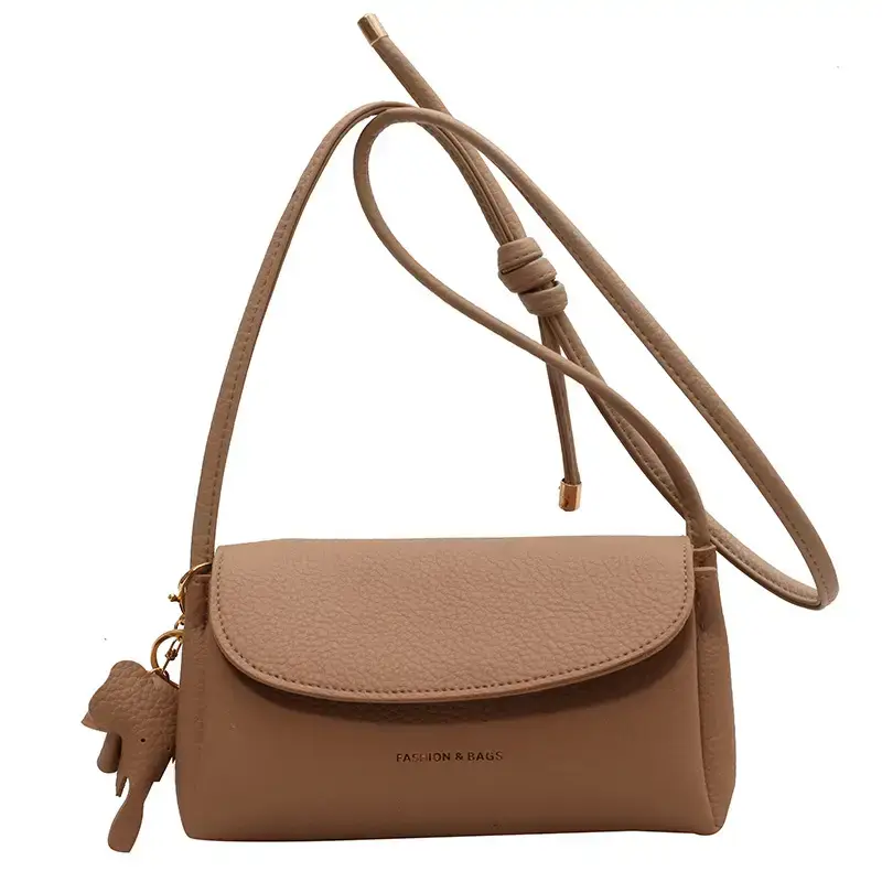 Women's Beige Crossbody Shoulder Bag with Tassel - Image 9