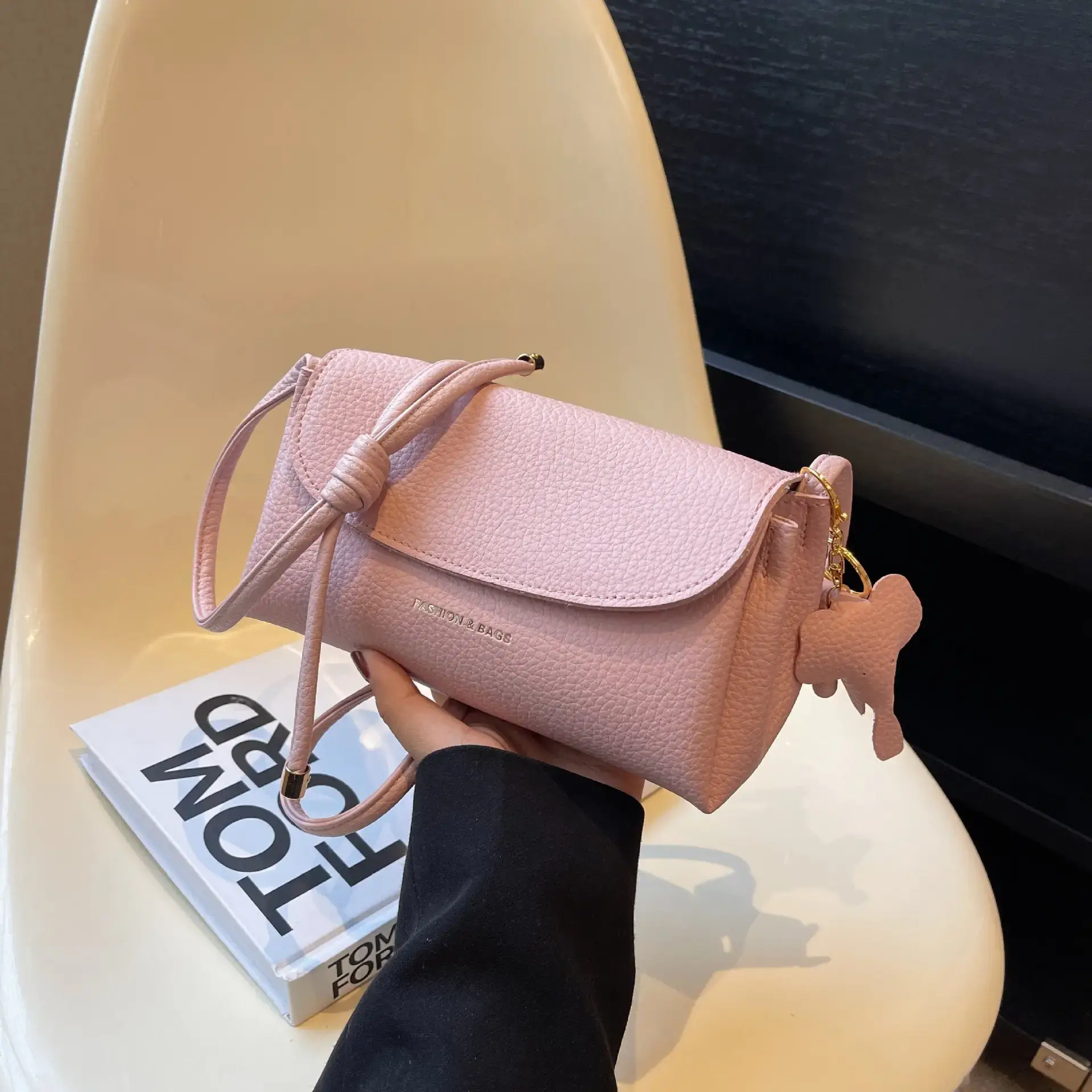 Women's Beige Crossbody Shoulder Bag with Tassel - Image 4