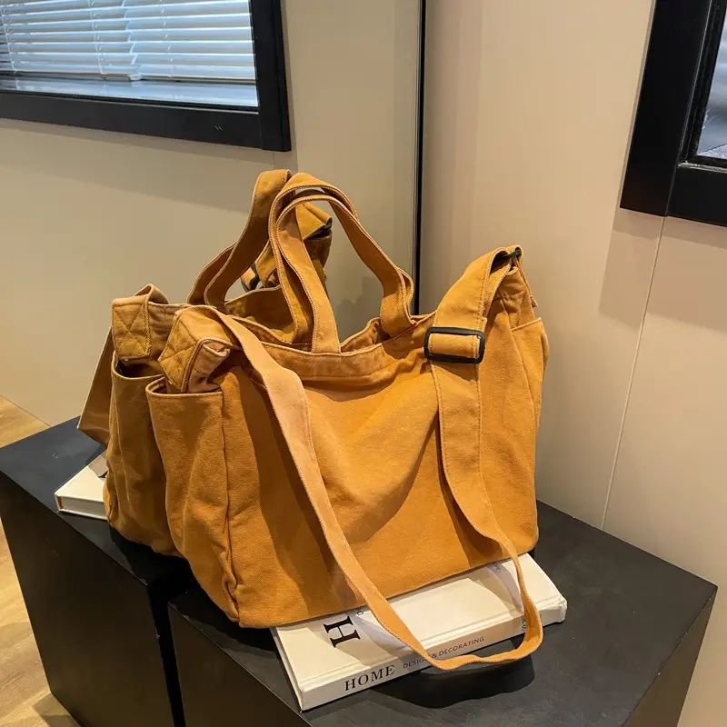 Large Canvas Commuter Bag for Women Tan - Image 5