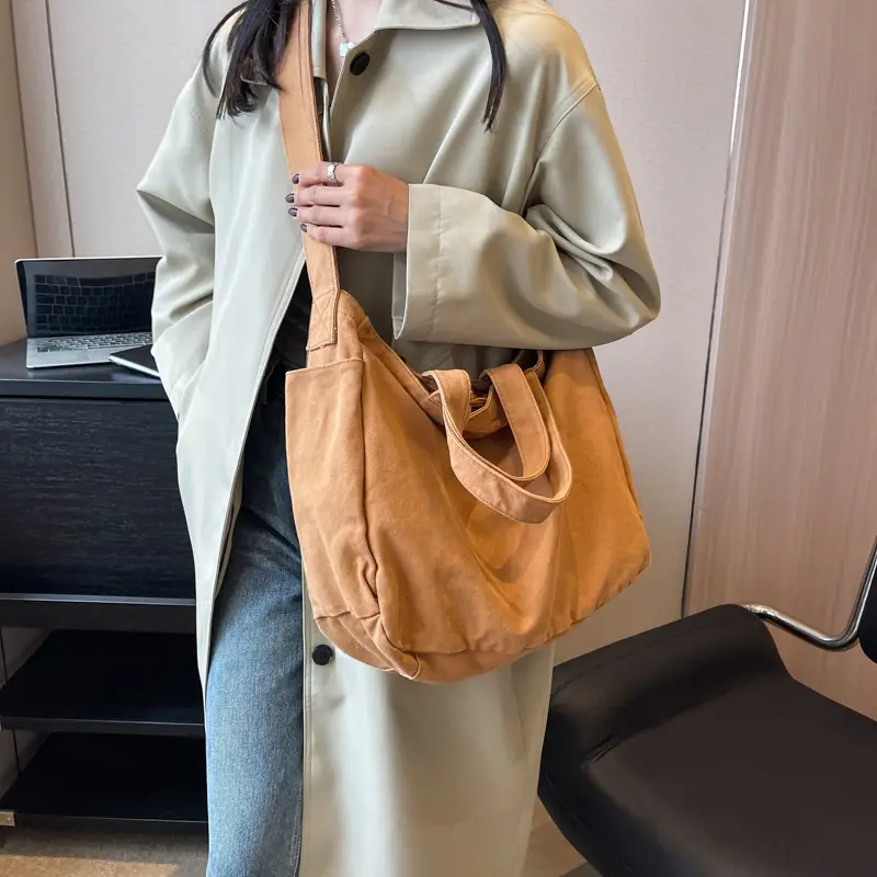 Large Canvas Commuter Bag for Women Tan - Image 8