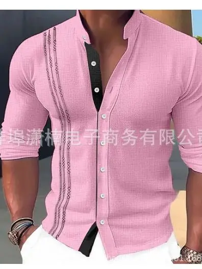 Men's Light Blue Button Collar Long Sleeve Shirt - Image 14