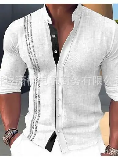 Men's Light Blue Button Collar Long Sleeve Shirt - Image 15