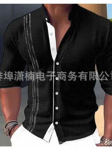 Men's Light Blue Button Collar Long Sleeve Shirt - Image 16
