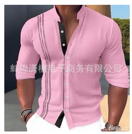 Men's Light Blue Button Collar Long Sleeve Shirt — feature 2