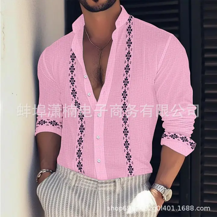 Men's Light Blue Button Collar Long Sleeve Shirt — feature 9
