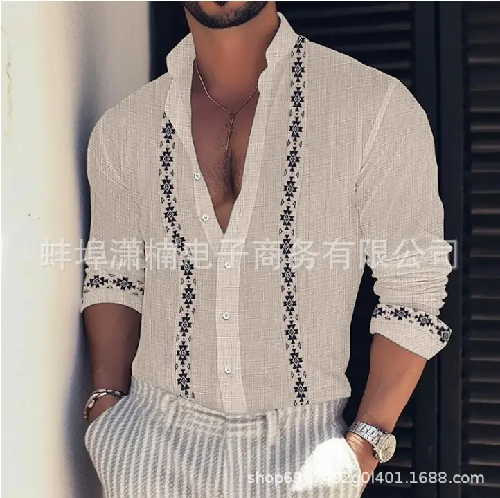 Men's Light Blue Button Collar Long Sleeve Shirt - Image 10