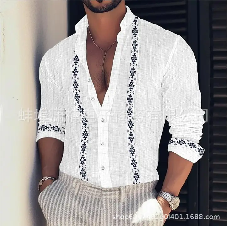 Men's Light Blue Button Collar Long Sleeve Shirt - Image 12