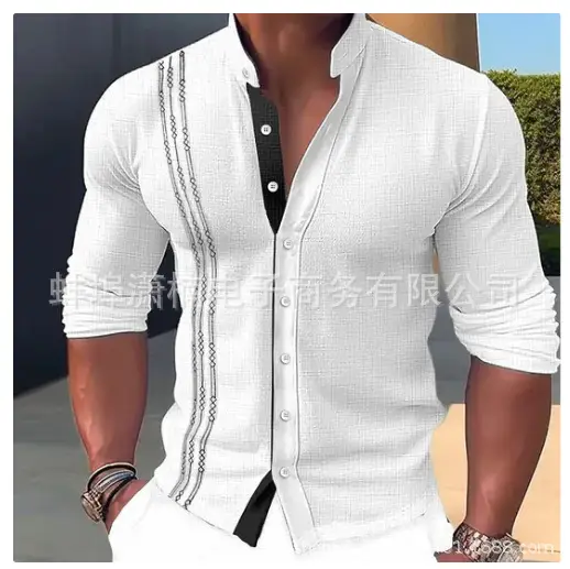 Men's Light Blue Button Collar Long Sleeve Shirt - Image 3